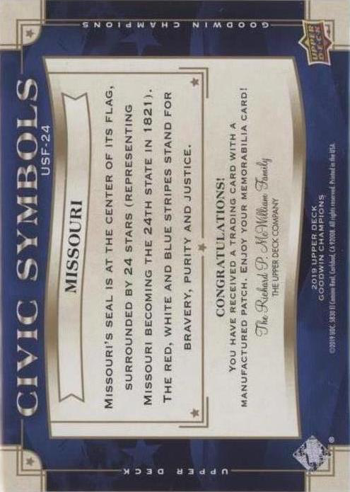 2019 Upper Deck Goodwin Champions Civic Symbols Missouri #USF-24 États-Unis