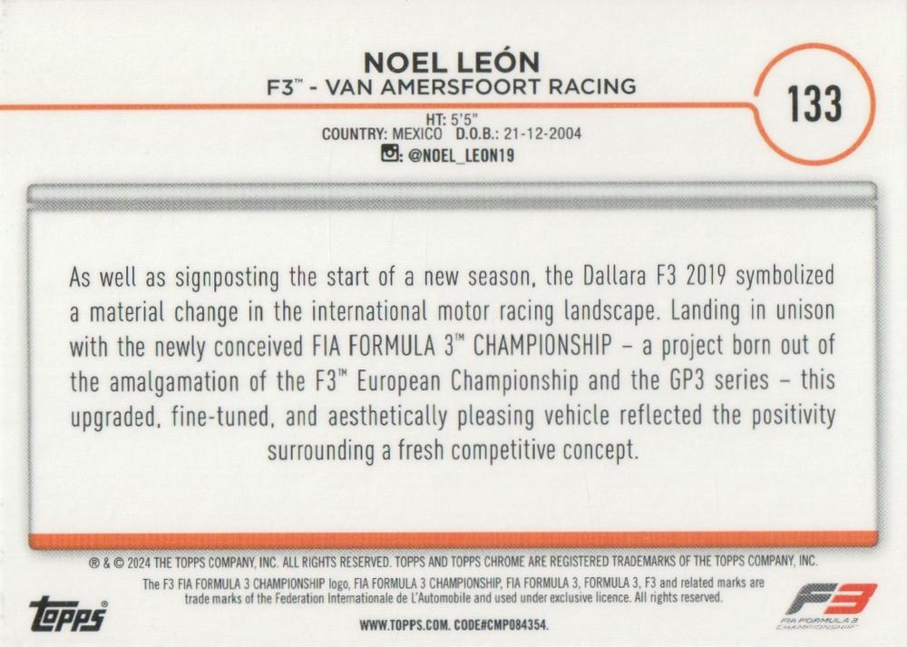 2024 Topps Chrome Formula 1 Noel Leon F3C #133 Van Amersfoort Racing