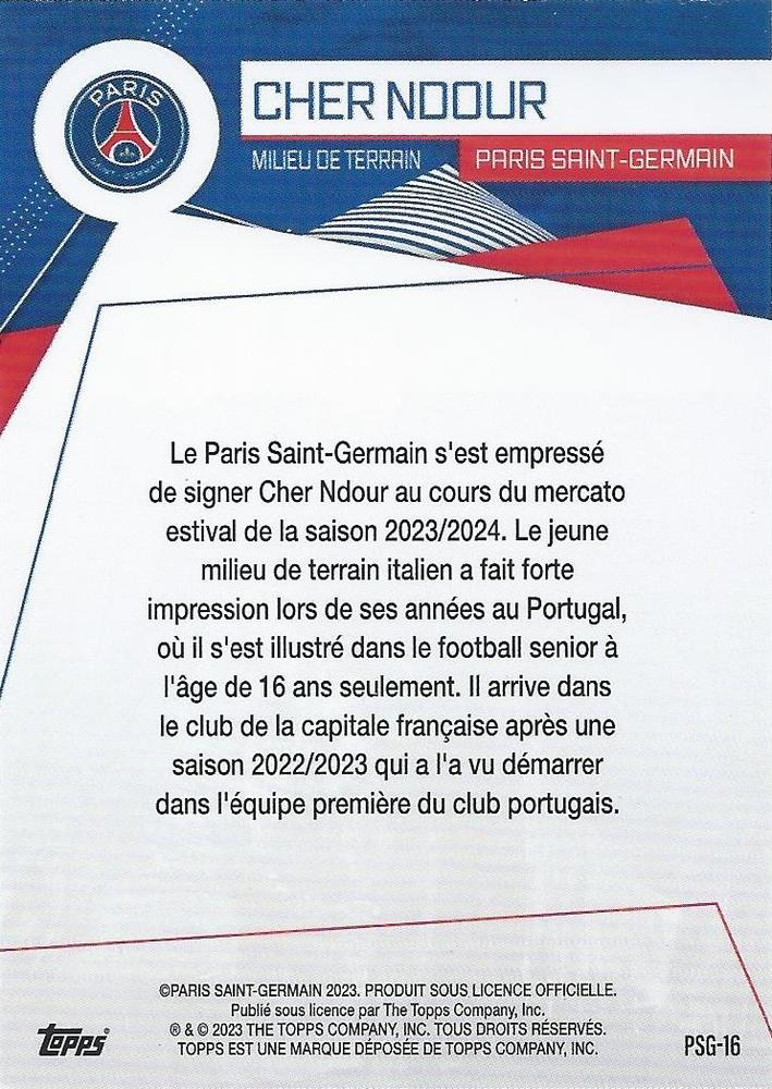 2023 Topps PSG Fan Set Cher Ndour PSG-16 Paris Saint-Germain