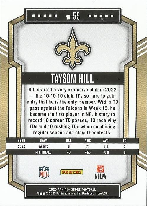 2023 Panini Score Football Taysom Hill New Orleans Saints #55