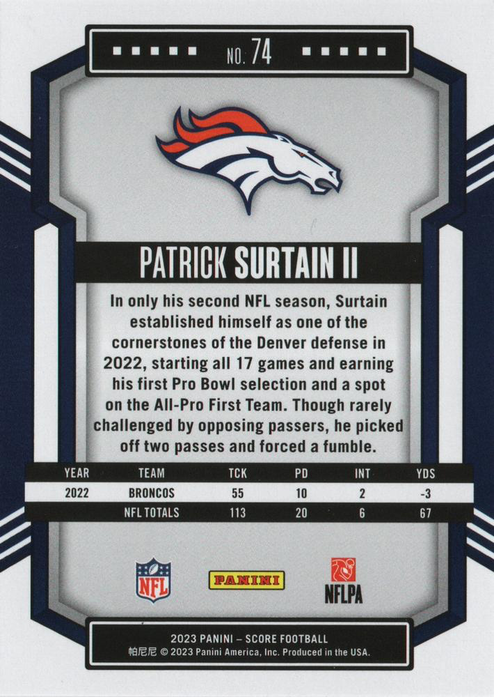 2023 Panini Score Football Patrick Surtain II Denver Broncos #74