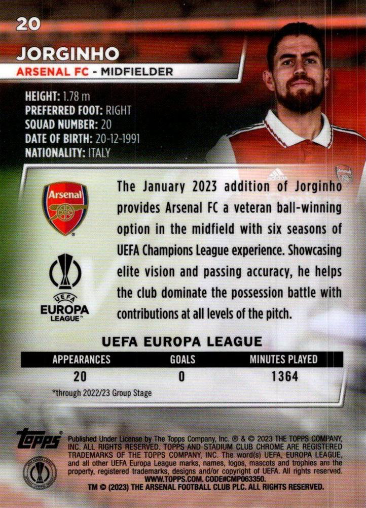 2022 Topps Stadium Club Chrome UCC Jorginho #20 Arsenal FC