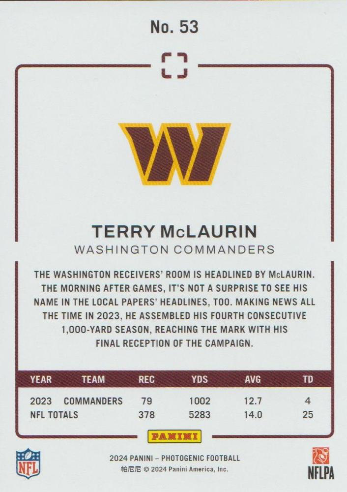 2024 Panini Photogenic Terry McLaurin #53 Washington Commanders