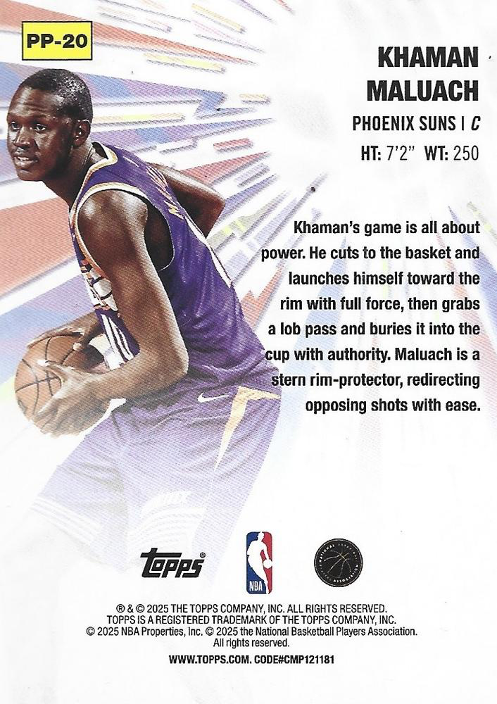 2025 Topps NBA Power Players Khaman Maluach PP-20 Phoenix Suns