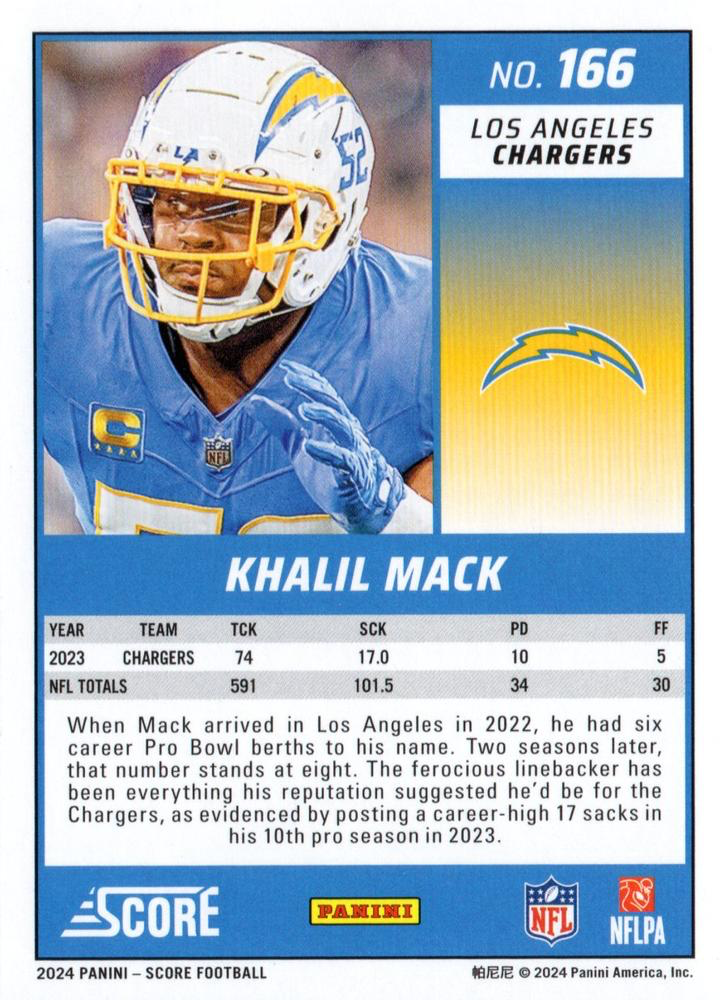 2024 Panini Score Football Khalil Mack Los Angeles Chargers #166