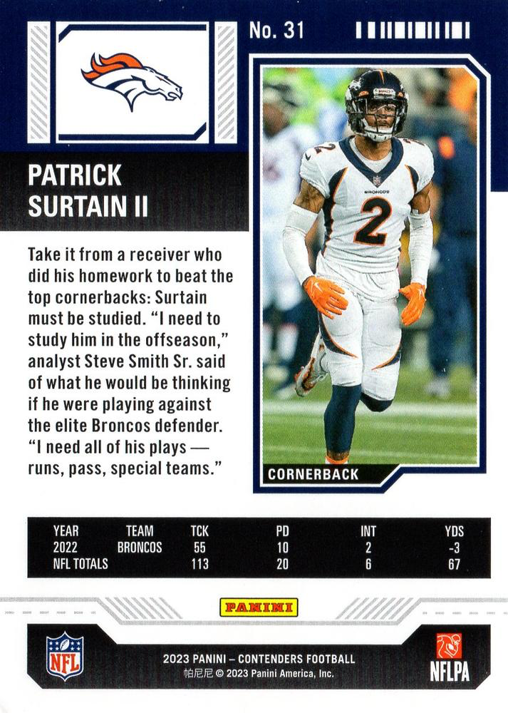 2023 Panini Contenders Patrick Surtain II Denver Broncos #31