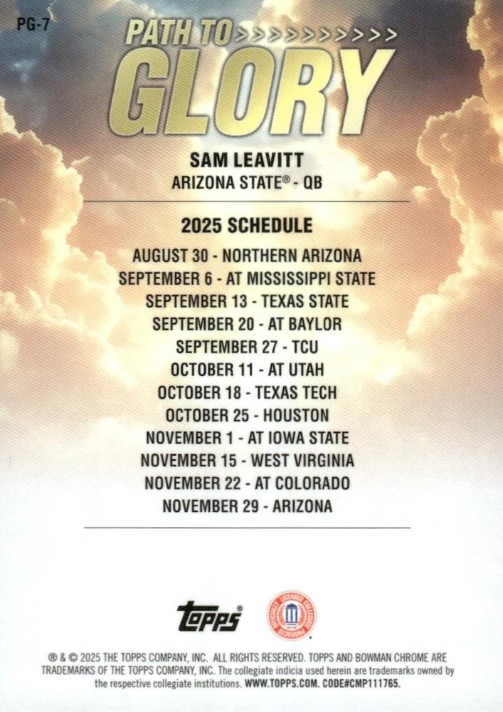 2025 Topps Bowman U Chrome Path to Glory Sam Leavitt #PG-7 Arizona State Sun Devils