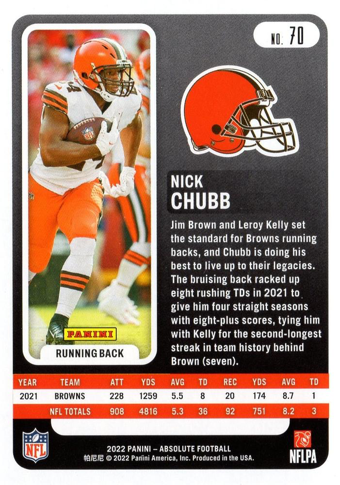 2022 Panini Absolute Nick Chubb #70 Cleveland Browns