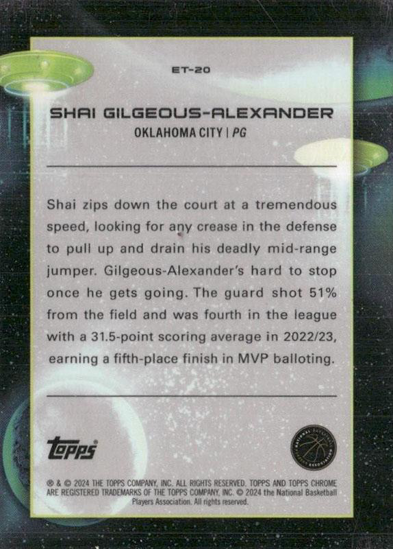 2023 Topps Chrome Cosmic Extraterrestrial Talent Shai Gilgeous-Alexander #ET-20 Oklahoma City Thunder