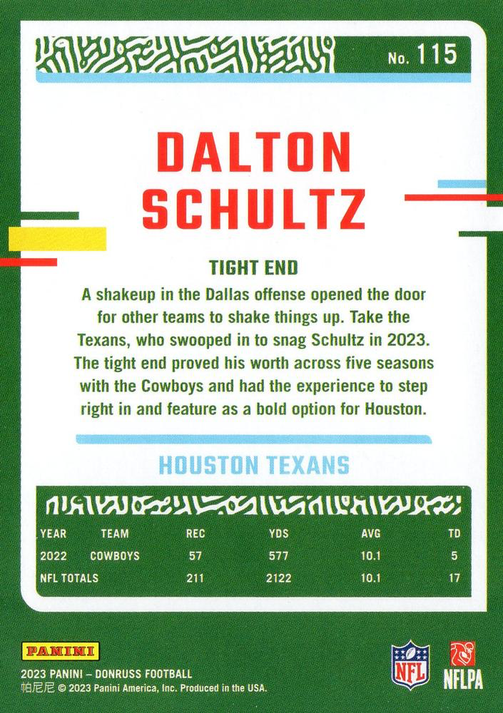 2023 Panini Donruss Dalton Schultz #115 Houston Texans