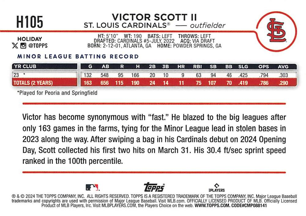 2024 Topps Holiday Victor Scott II RC St. Louis Cardinals #H105