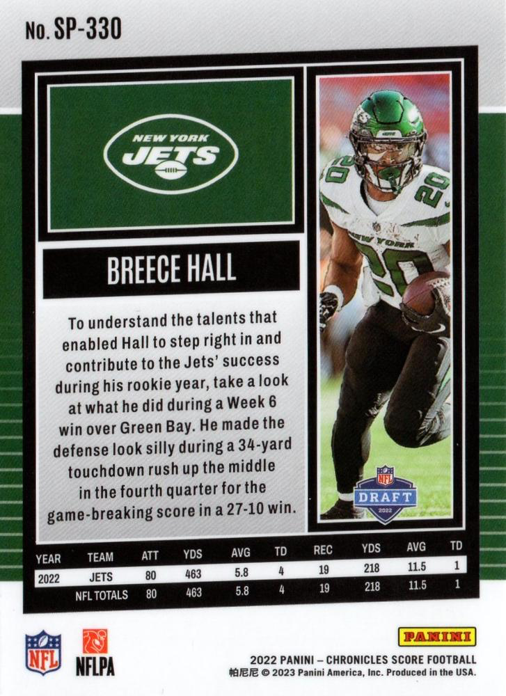 2022 Panini Chronicles Score Premium Rookies Breece Hall #SP-330