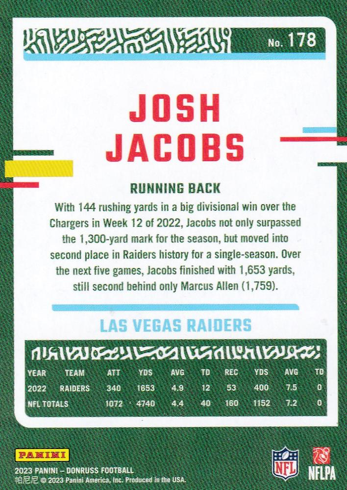 2023 Panini Donruss Josh Jacobs #178 Las Vegas Raiders