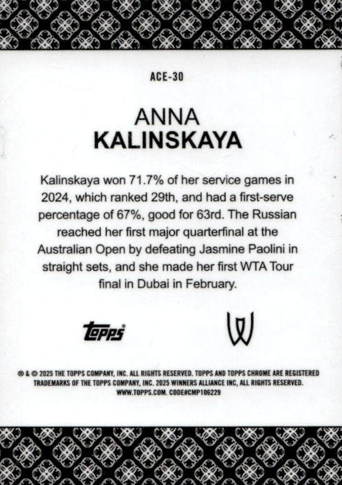 2025 Topps Chrome Tennis Aces Anna Kalinskaya #ACE-30