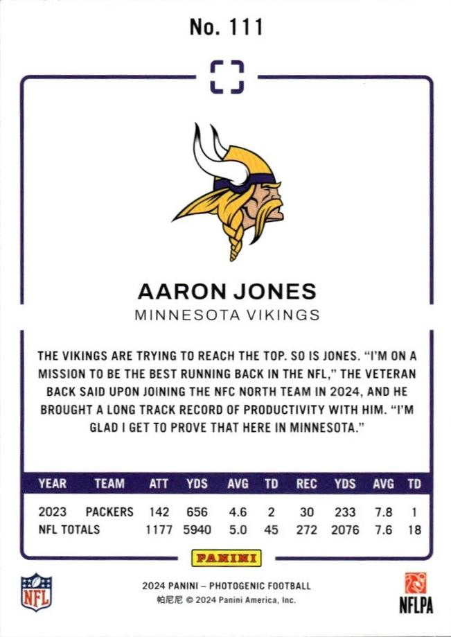 2024 Panini Photogenic Aaron Jones #111 Minnesota Vikings