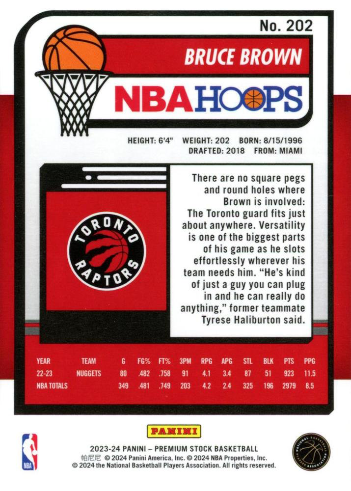 2023 Panini Premium Stock Bruce Brown #202 Toronto Raptors