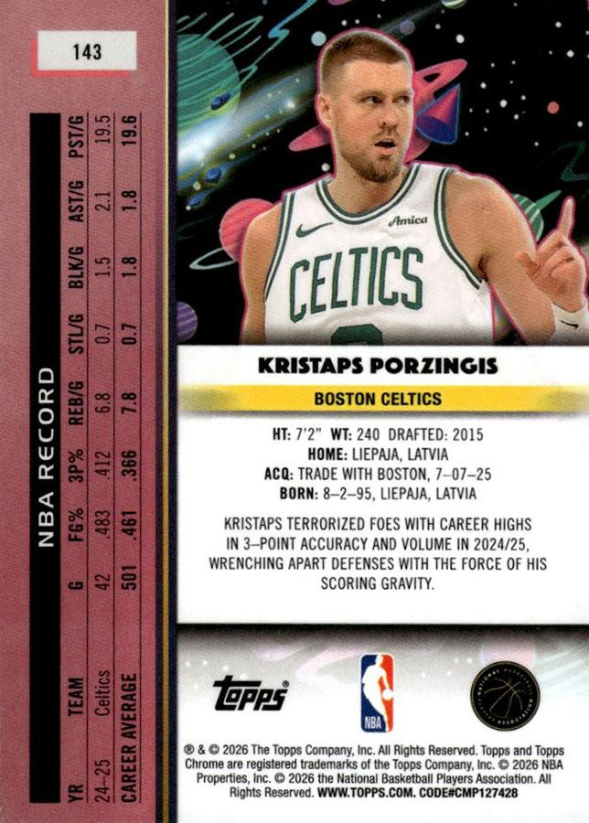 2025 Topps Chrome Cosmic Kristaps Porzingis #143 Boston Celtics