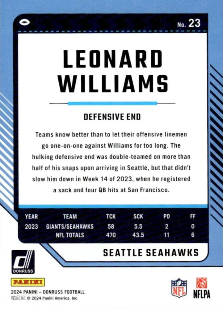2024 Panini Donruss Leonard Williams Seattle Seahawks #23