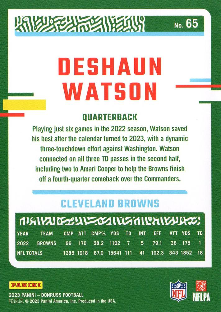 2023 Panini Donruss Deshaun Watson #65 Cleveland Browns