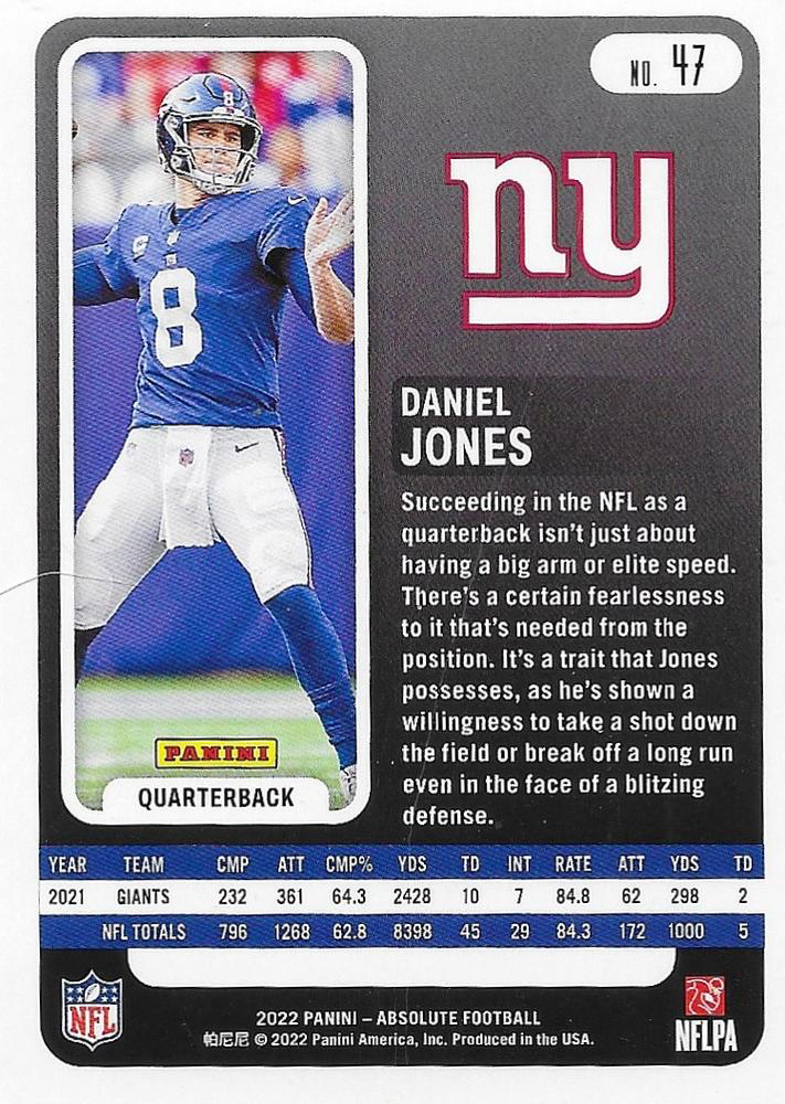 2022 Panini Absolute Daniel Jones #47 New York Giants