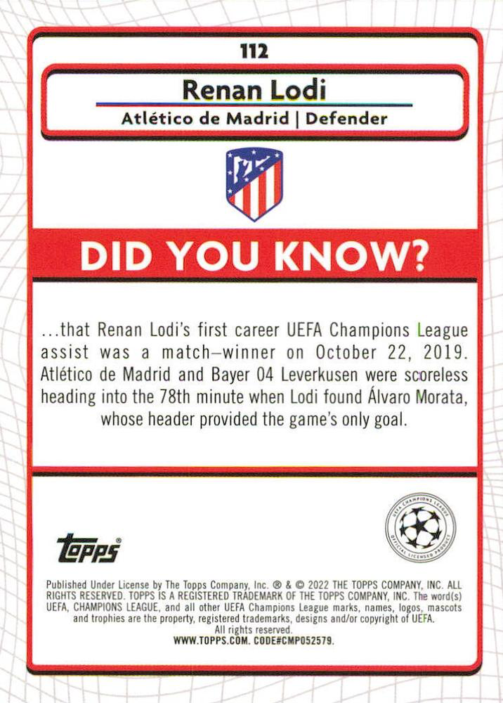 2021 Topps Merlin UEFA Club Competitions Renan Lodi #112 Atletico Madrid