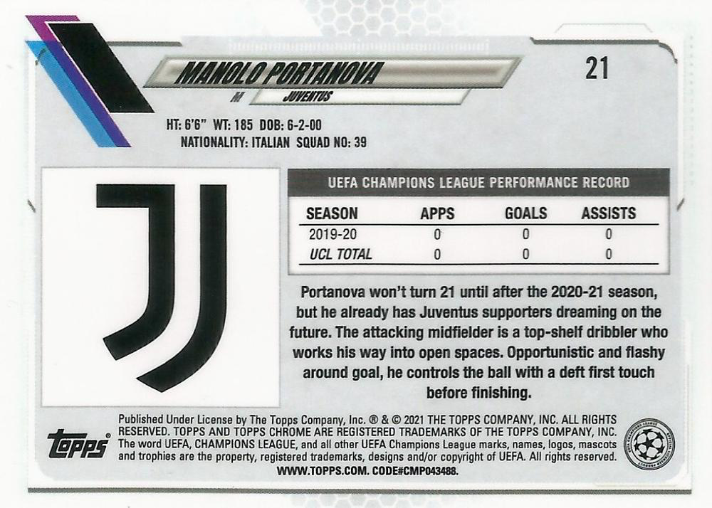 2020 Topps Chrome UCC Manolo Portanova RC #21 Juventus