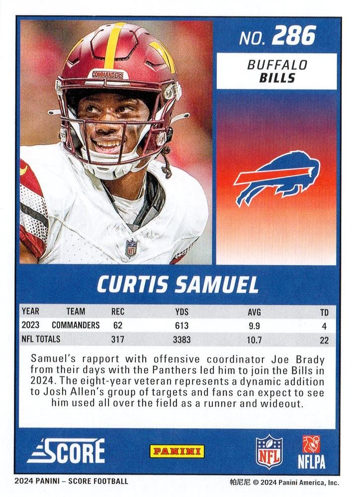 2024 Panini Score Football Curtis Samuel Buffalo Bills #286