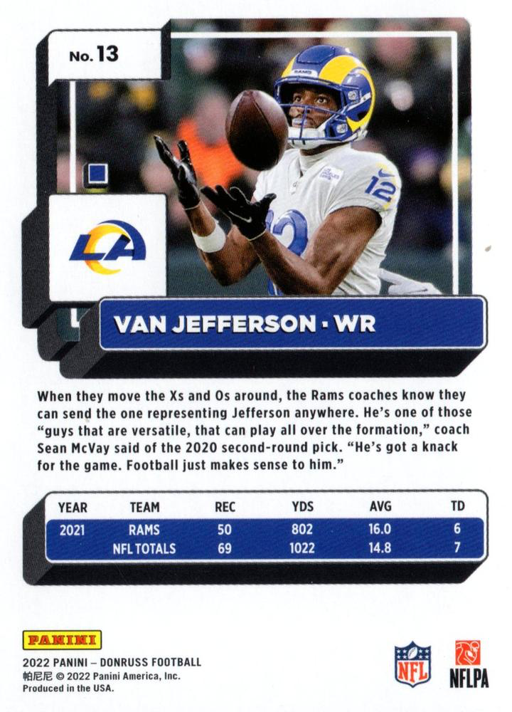 2022 Panini Donruss Van Jefferson #13 Los Angeles Rams