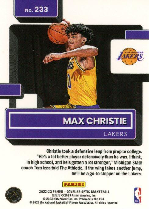 2022 Panini Donruss Optic Max Christie Rated Rookie #233 Los Angeles Lakers