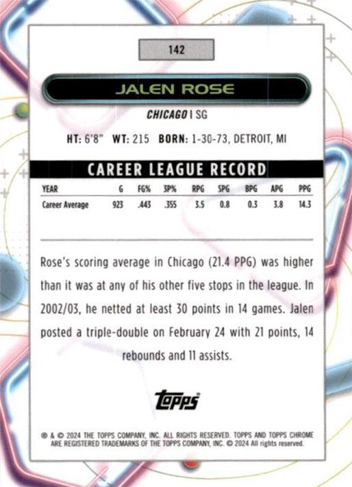 2023 Topps Chrome Cosmic Jalen Rose #142 Chicago Bulls