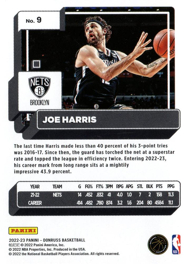 2022 Panini Donruss Joe Harris #9 Brooklyn Nets