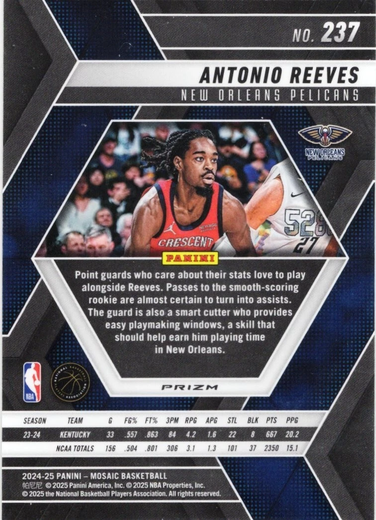 2024 Panini Mosaic Green Mosaic Antonio Reeves RC #237 New Orleans Pelicans
