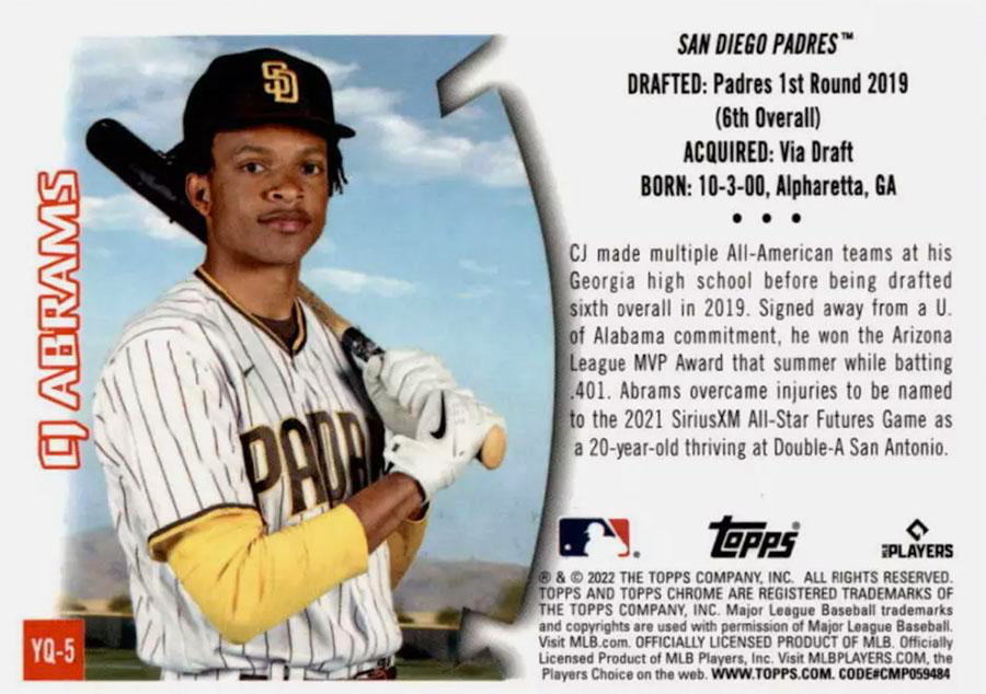 2022 Topps Chrome 1996 Youthquake CJ Abrams #YQ-5 San Diego Padres