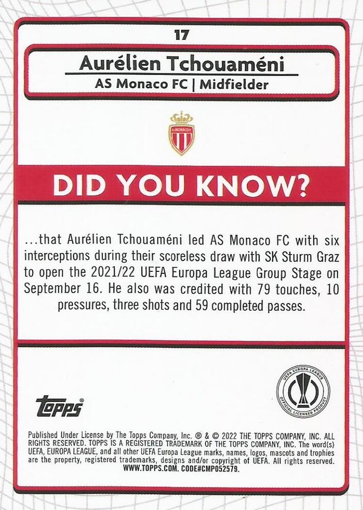 2021 Topps Merlin UEFA Club Competitions Aurélien Tchouaméni RC #17 AS Monaco
