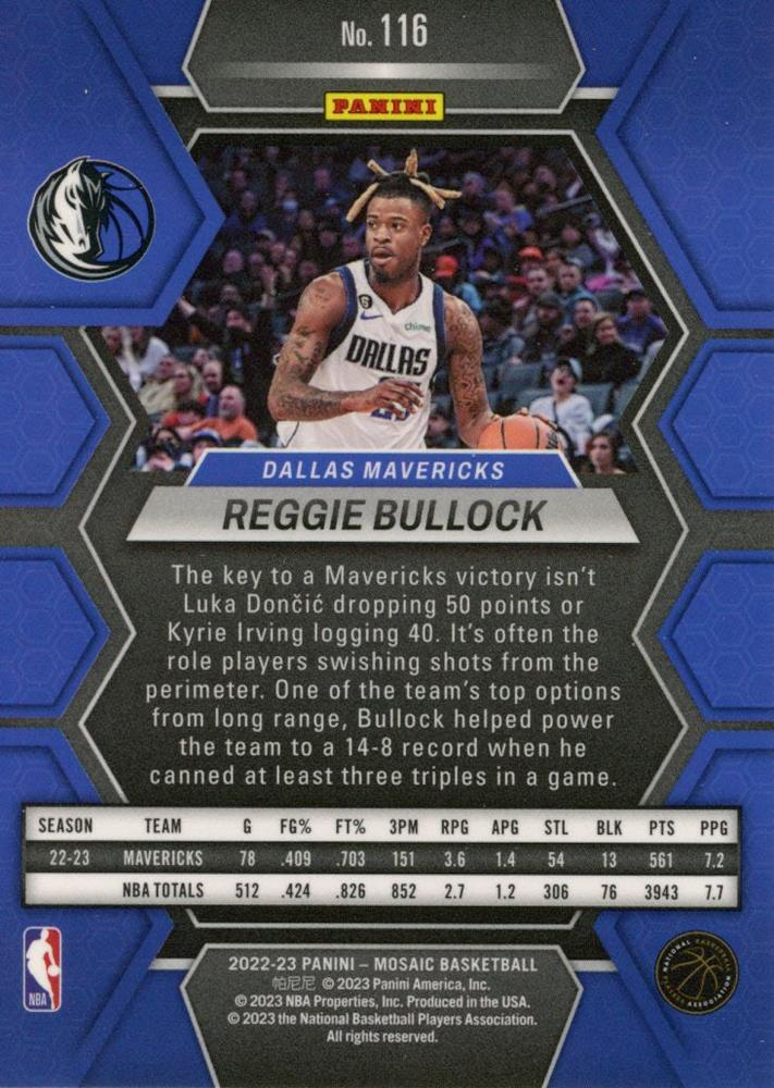 2022 Panini Mosaic Reggie Bullock #116 Dallas Mavericks