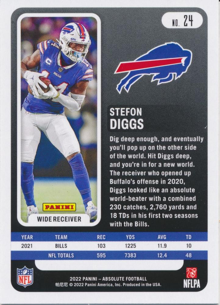 2022 Panini Absolute Stefon Diggs #24 Buffalo Bills