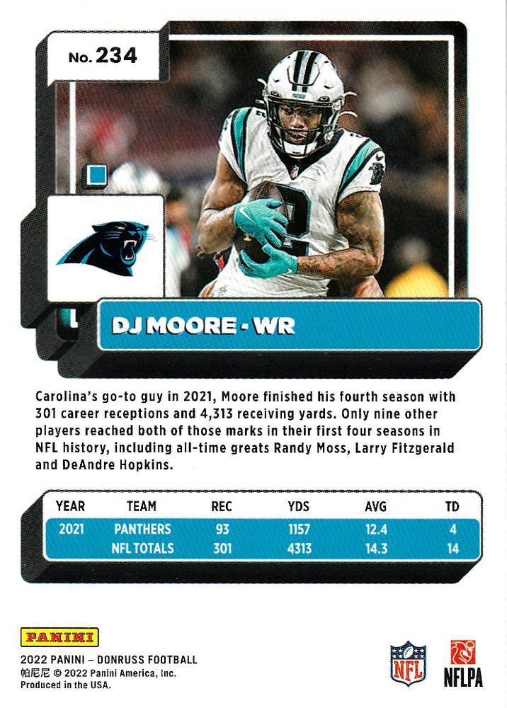 2022 Panini Donruss DJ Moore #234 Carolina Panthers