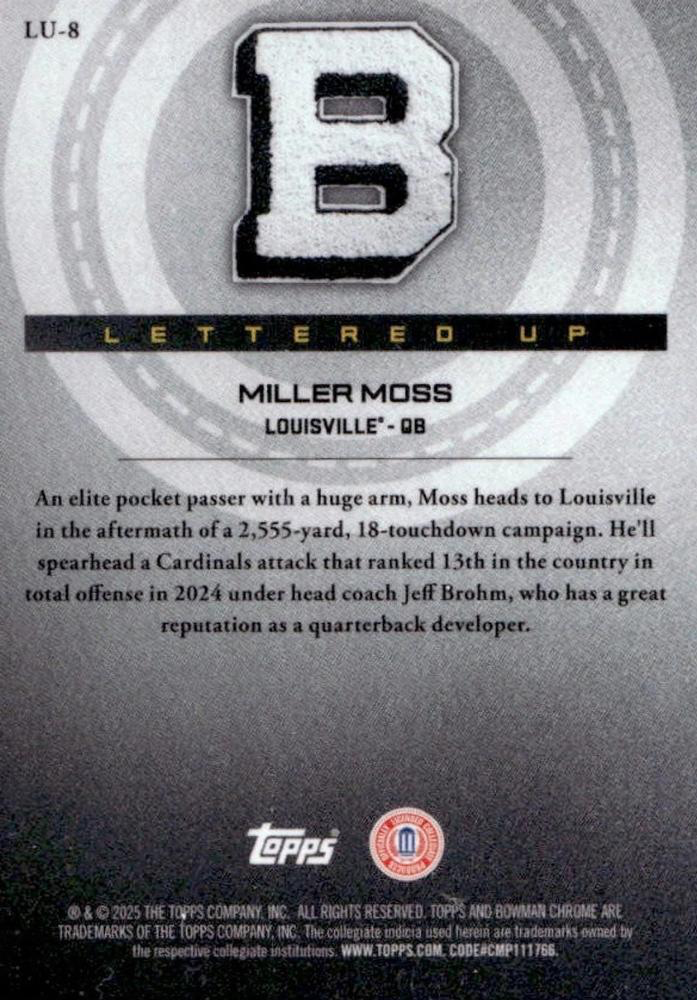 2025 Topps Bowman U Chrome Lettered Up Miller Moss #LU-8 Louisville Cardinals