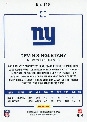 2024 Panini Photogenic Devin Singletary #118 New York Giants