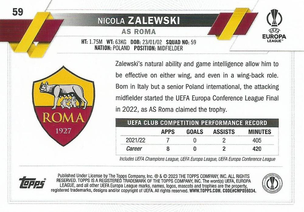 2022 Topps UCC Nicola Zalewski RC #59 Roma