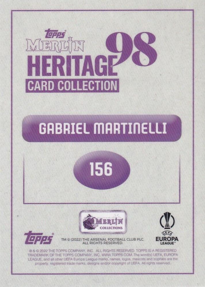 2022 Topps Merlin Heritage UCC Gabriel Martinelli #156 Arsenal FC