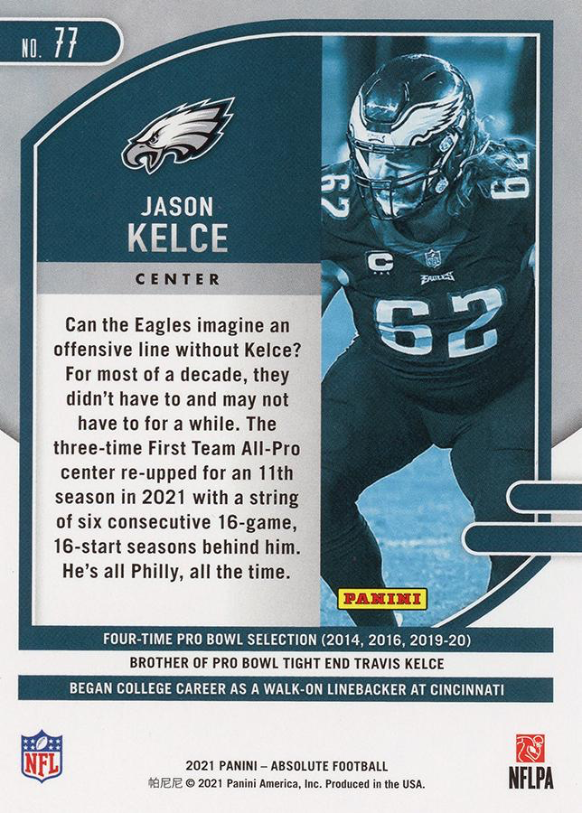 2021 Panini Absolute Green Jason Kelce #77 Philadelphia Eagles