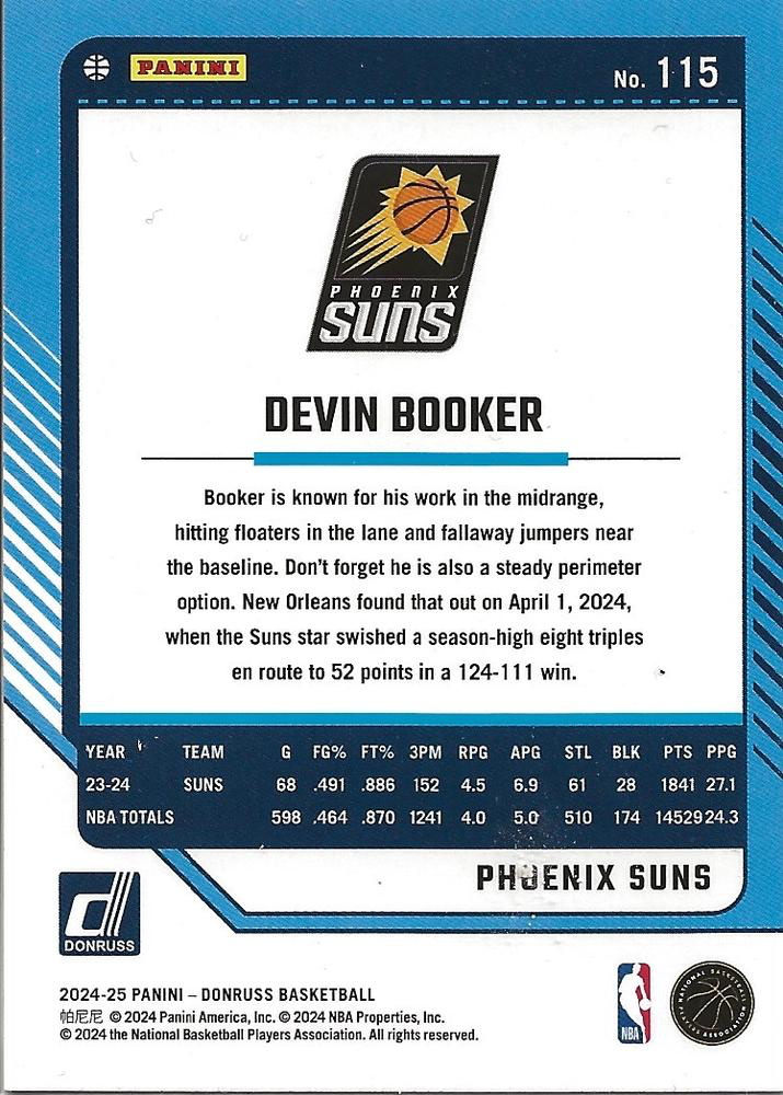2024 Panini Donruss Devin Booker Franchise Features Holo Green Laser #115 Phoenix Suns