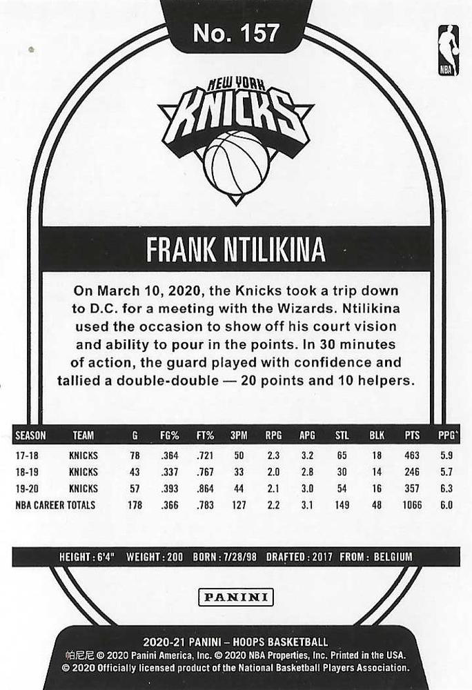 2020 Panini Hoops Frank Ntilikina #157 New York Knicks