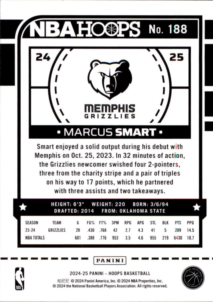 2024 Panini Hoops Marcus Smart #188 Memphis Grizzlies