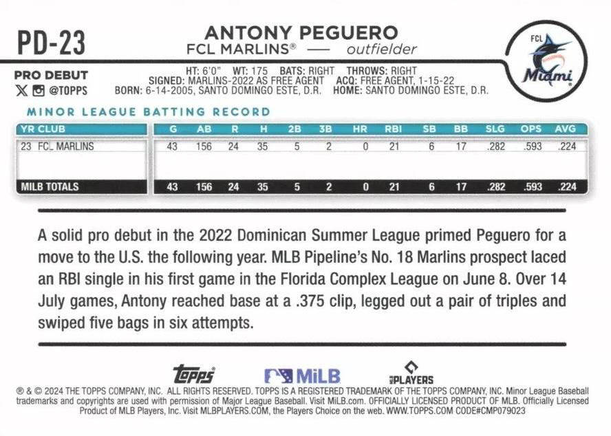2024 Topps Pro Debut Antony Peguero #PD-23 FCL Marlins
