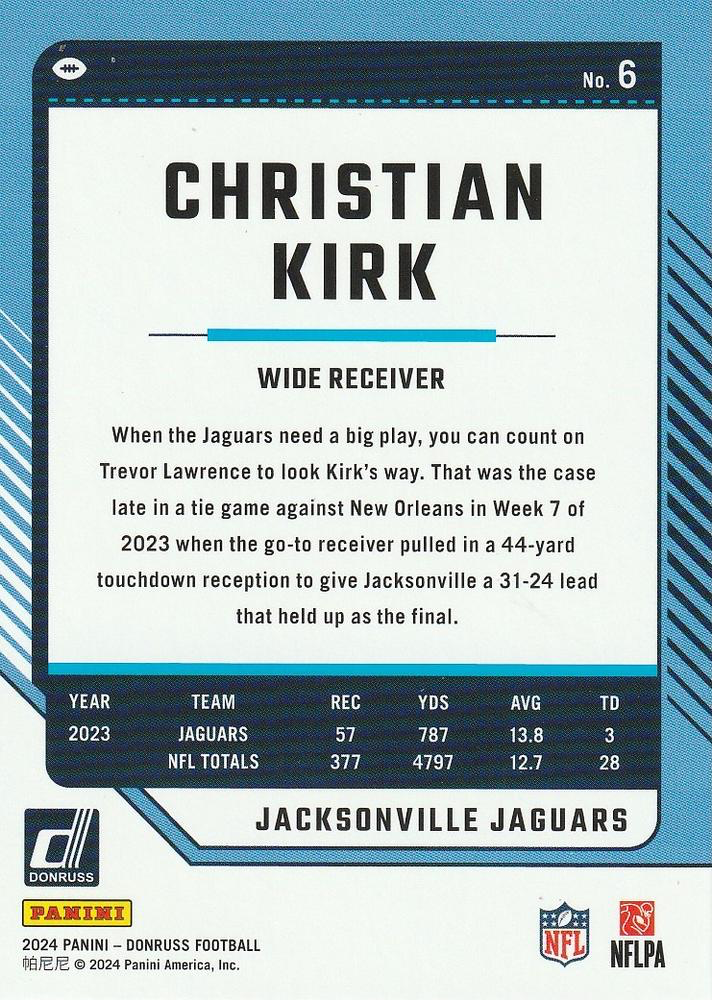 2024 Panini Donruss Christian Kirk Jacksonville Jaguars #6