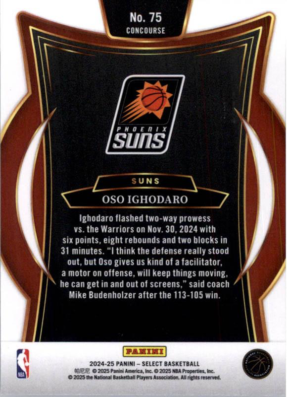 2024 Panini Select Oso Ighodaro RC #75 Phoenix Suns