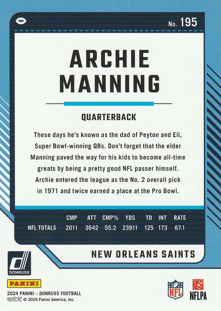 2024 Panini Donruss Archie Manning New Orleans Saints #195