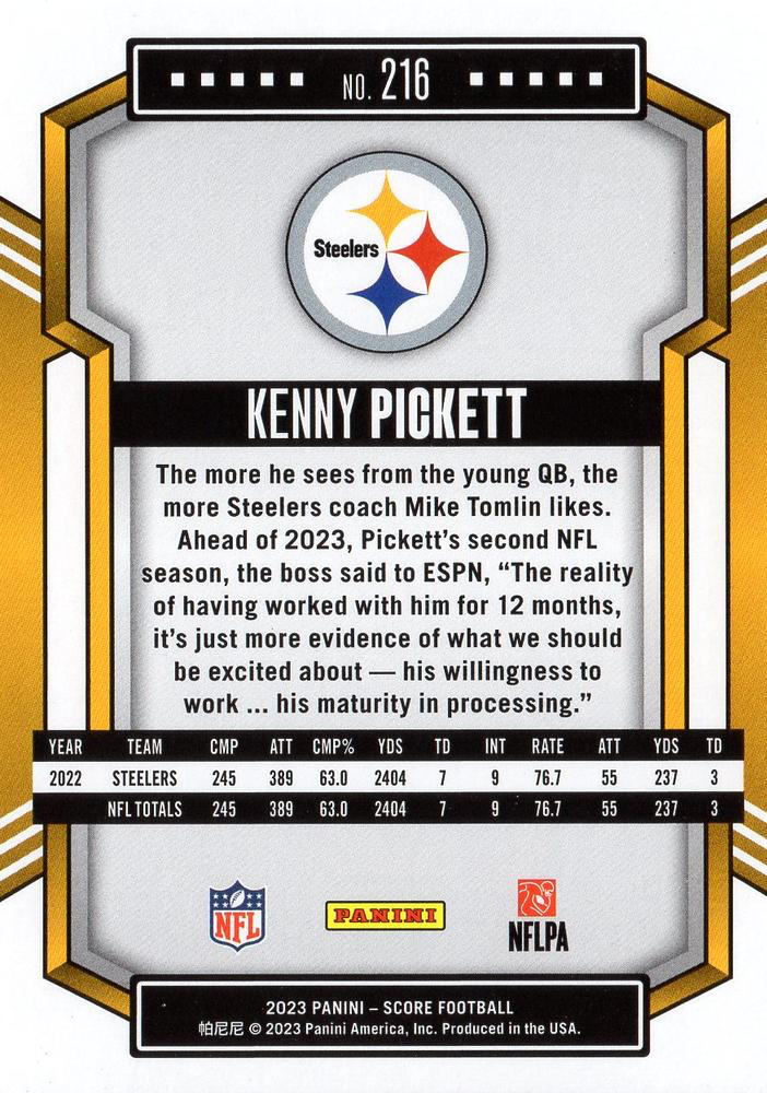 2023 Panini Score Football Kenny Pickett Pittsburgh Steelers #216